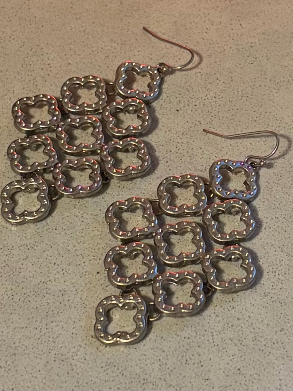 Stella & Dot Silver Floral Link Drop Earrings